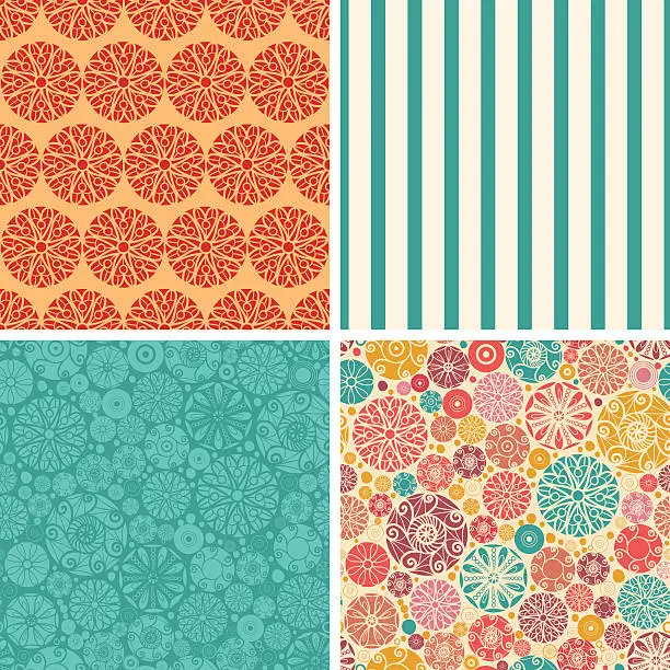 Vector illustration of Vector abstract decorative circles set of four marching repeat patterns