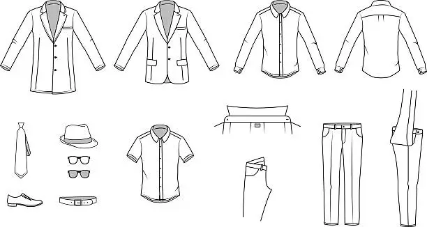 Vector illustration of Men's clothes, Garment illustration, Office wear, Accessories, vector