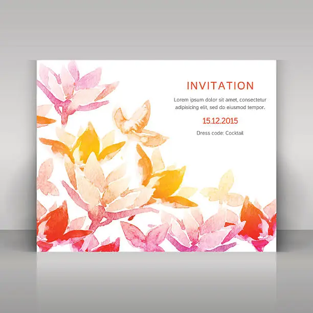 Vector illustration of Invitation with watercolor flowers.