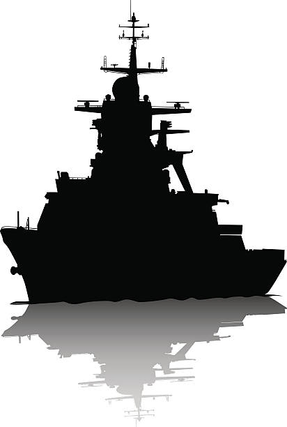 Military ship Silhouette of a large warship on a white background battleship stock illustrations
