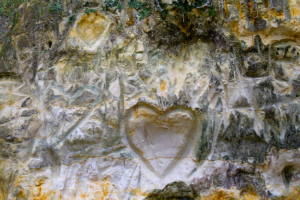 Heart carved on cave wall