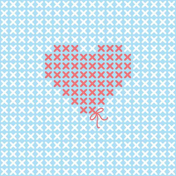 valentinstag-karte mit herz lass - embroider stock-grafiken, -clipart, -cartoons und -symbole