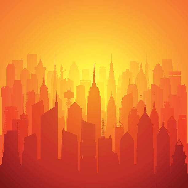 bildbanksillustrationer, clip art samt tecknat material och ikoner med new york - manhattan skyline sunset