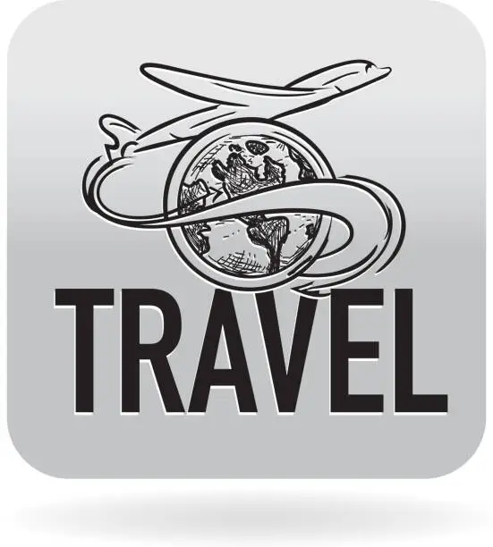 Vector illustration of Royalty free Travel theme with airplane circling globe icon