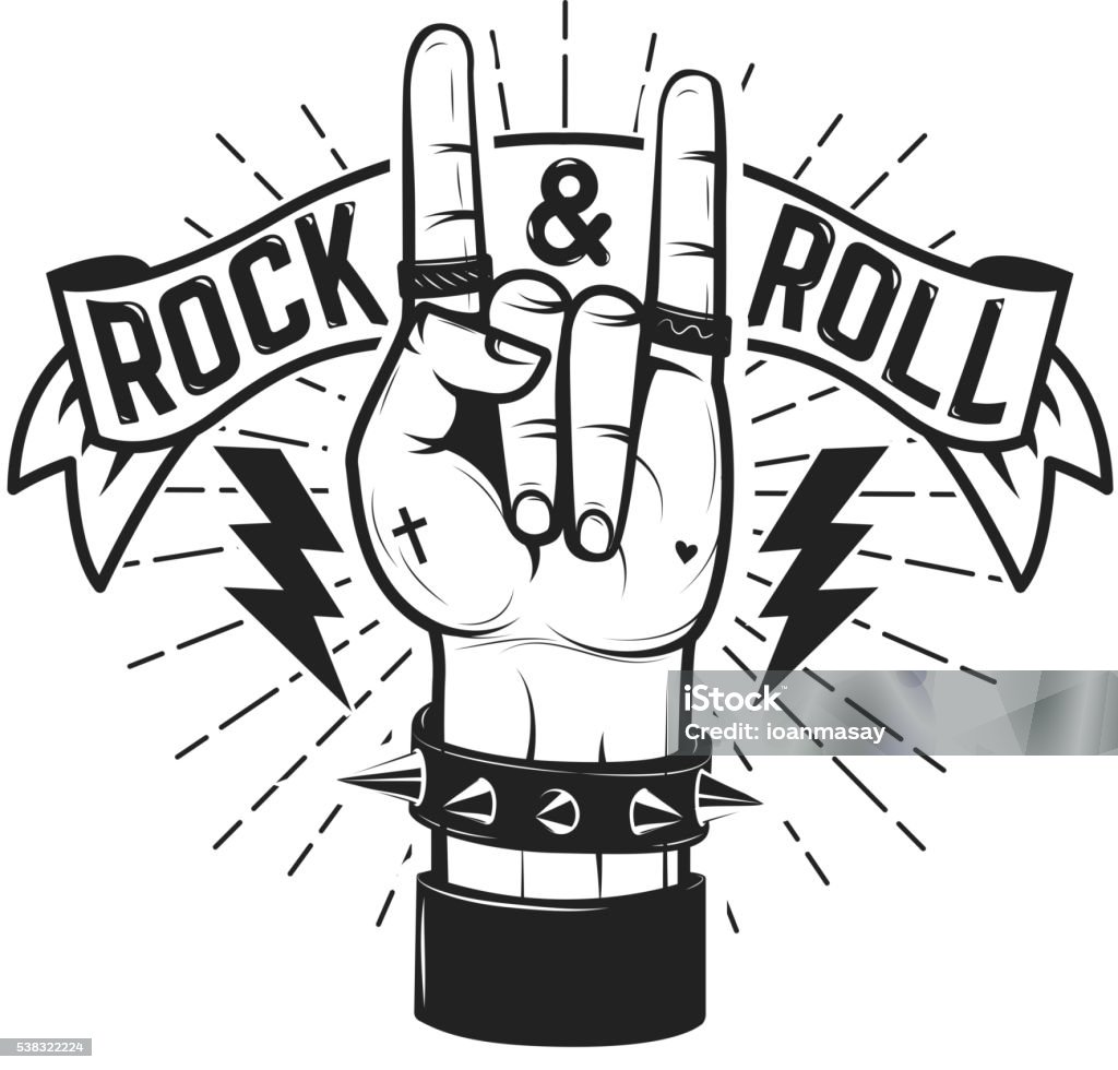 Rock and roll sign. Human hand with heavy metal sign. Rock and roll sign. Human hand with heavy metal sign. Rock and roll poster template. Vector illustration. Rock Music stock vector