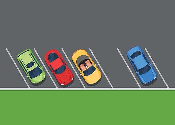 illustrations, cliparts, dessins animés et icônes de couleur des véhicules stationnés sur le parking - parking