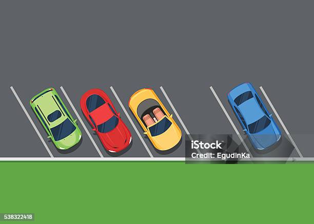 Colored Parked Cars On The Parking Stock Illustration - Download Image Now - Parking Lot, Parking, Car