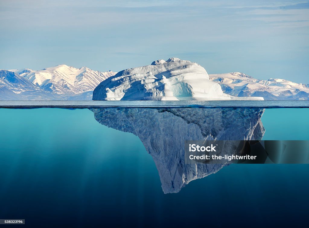 iceberg with above and underwater view iceberg with above and underwater view taken in greenland Iceberg - Ice Formation Stock Photo
