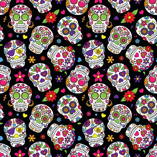 ilustrações, clipart, desenhos animados e ícones de dia dos mortos sem costura de fundo vector crânio de açúcar - day of the dead skull tattoo mexico