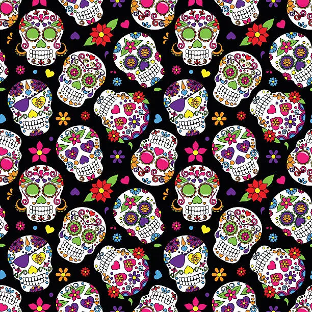 Vector illustration of Day of the Dead Sugar Skull Seamless Vector Background