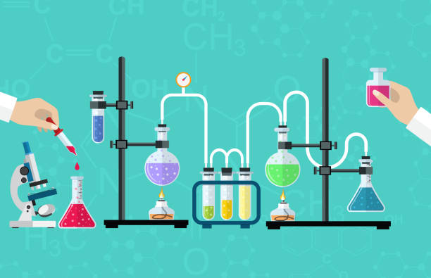 ilustraciones, imágenes clip art, dibujos animados e iconos de stock de laboratorio médico de sobremesa - laboratory equipment illustrations