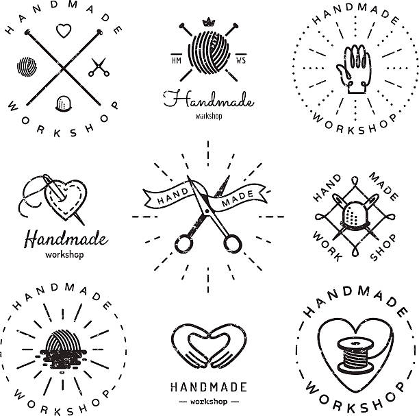 ilustrações, clipart, desenhos animados e ícones de oficina de artesanato logotipo vetor vintage conjunto. hipster e estilo retrô. - craft