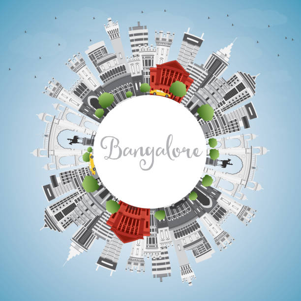 skyline von bangalore mit grauen gebäude, blauer himmel und textfreiraum. - india bangalore contemporary skyline stock-grafiken, -clipart, -cartoons und -symbole
