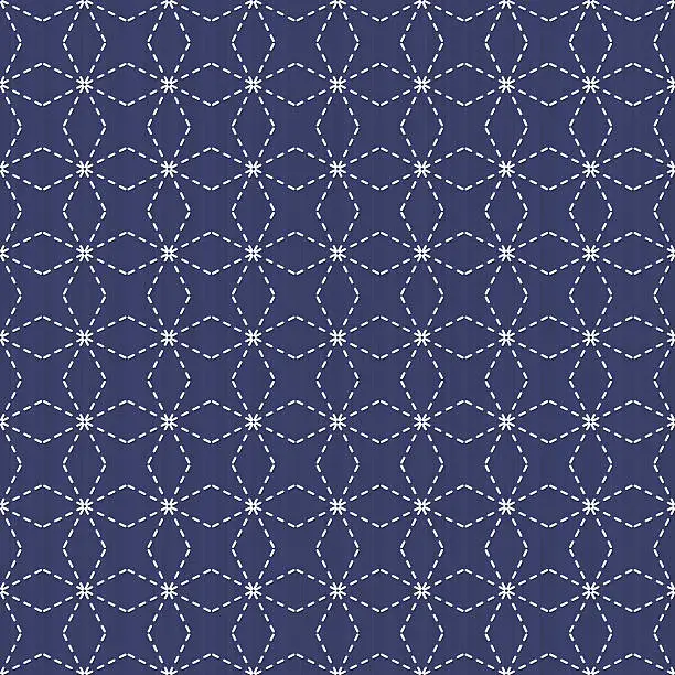 Vector illustration of Traditional Japanese Embroidery Ornament with rhomb motif. Sashiko seamless pattern.
