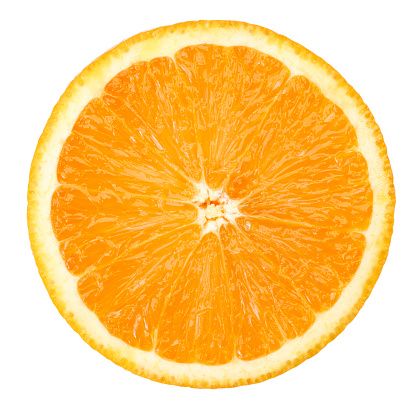 Slice of orange fruit isolated with clipping path 