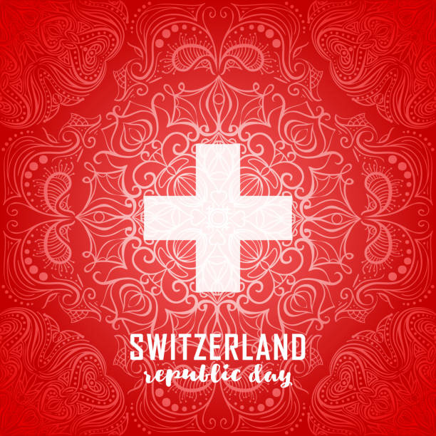 illustrazioni stock, clip art, cartoni animati e icone di tendenza di bandiera della svizzera. giorno di indipendenza nazionale svizzero - people in the background swiss culture swiss flag switzerland