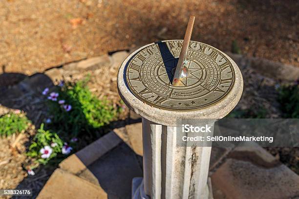 Sundial In The Botanical Gardens Stock Photo - Download Image Now - Sundial, Long Shadow - Shadow, Botanical Garden