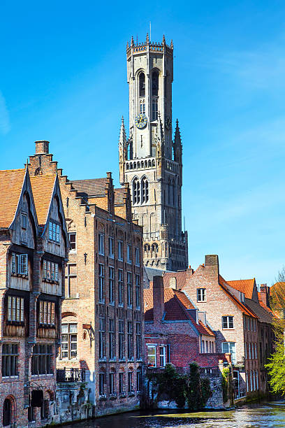 istock Medieval tower Belfort against blue sky in Brugge, Belgium 538331366