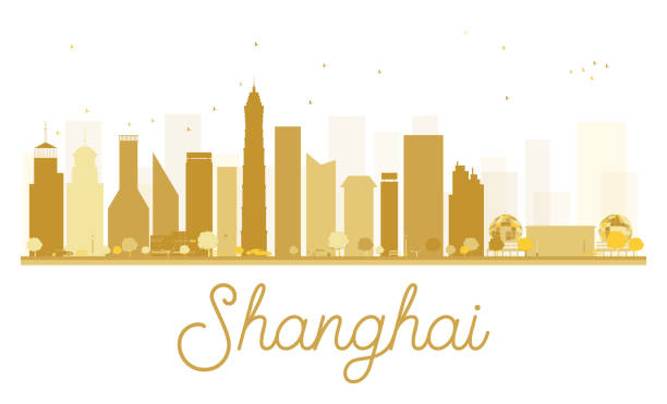 illustrations, cliparts, dessins animés et icônes de les toits de shanghai, de silhouette dorée. - shanghai finance skyline backgrounds