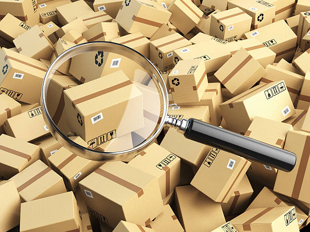 Delivery, shipping, logistics concept. Cardboard box tracking se