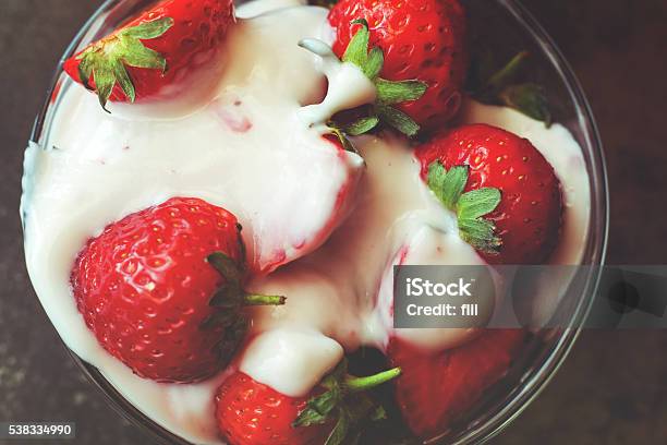 Cream And Strawberries Stock Photo - Download Image Now - Cream - Dairy Product, Strawberry, Backgrounds