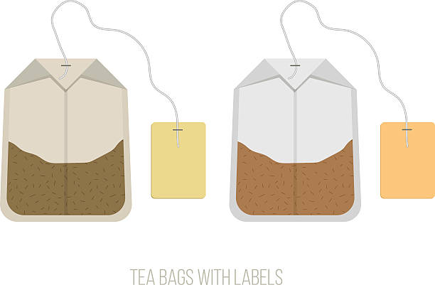 ilustrações, clipart, desenhos animados e ícones de isolado natural, com saquinhos de chá com rótulos plana vetor ilustração - teabag label blank isolated