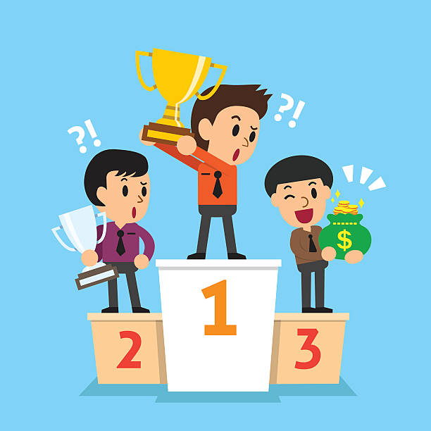 istock Businessmen winner standing on a podium with reward 538336662