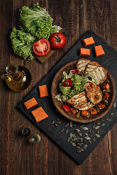 istock Grilled cut beef stake entrecote with vegetables, bread and species 538336778