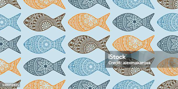 Vector Seamless Pattern With Doodle Fishes Stock Illustration - Download Image Now - 2015, Abstract, Animal Markings