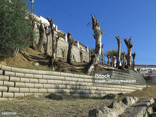 Retaing Wall On Hillside Stock Photo - Download Image Now - Andalusia, Block Shape, Concrete