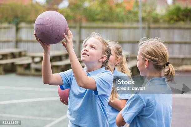 School Yard Netball Sport Girls Stock Photo - Download Image Now - Netball, Child, Sport