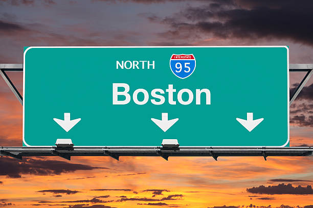 istock Interstate 95 North to Boston Highway Sign with Sunrise Sky 538339602