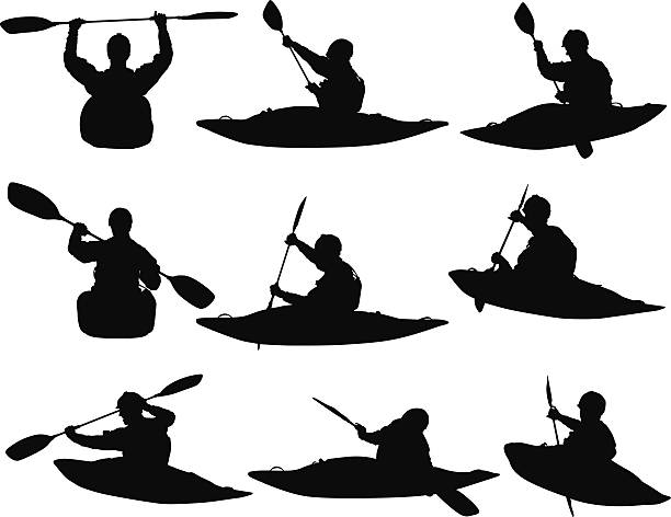 ilustraciones, imágenes clip art, dibujos animados e iconos de stock de personas en aguas rápidas - extreme sports kayaking kayak adventure