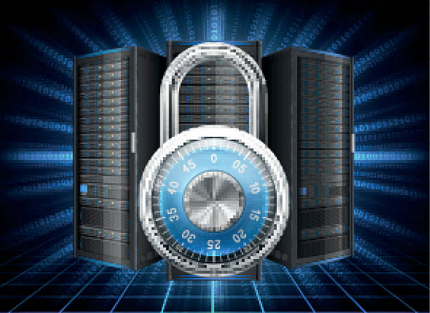 ネットワーク安全性のコンセプト - network server storage compartment lock data点のイラスト素材／クリップアート素材／マンガ素材／アイコン素材
