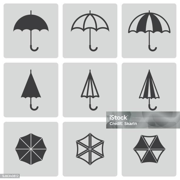 Vektor Schwarze Symbole Satz Regenschirm Stock Vektor Art und mehr Bilder von Regenschirm - Regenschirm, Icon, Kontur