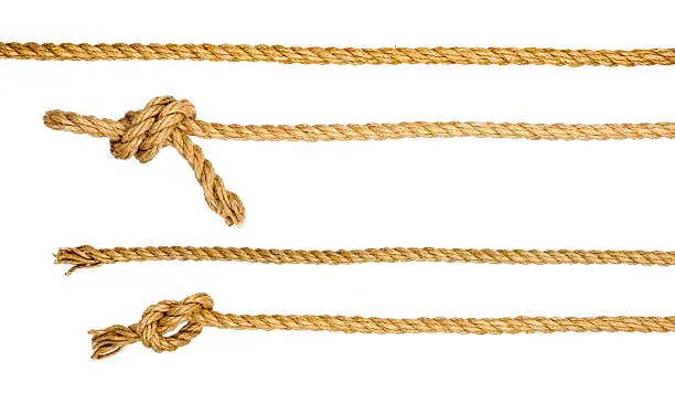 Photo of Ship ropes with knot isolated on white background