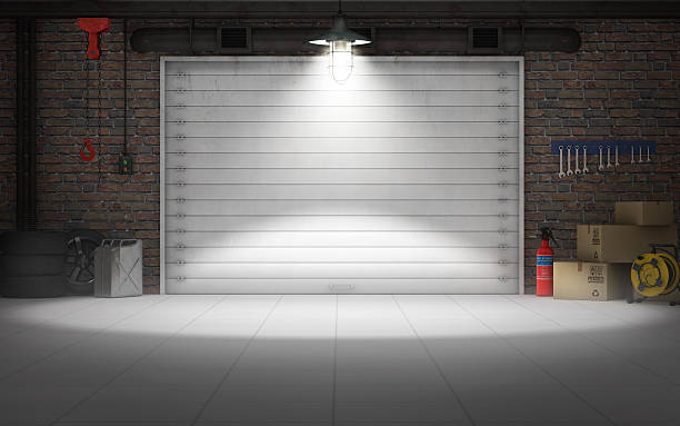Empty car repair garage background. 3d rendering stock photo