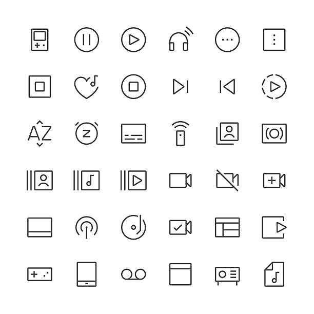 ilustrações, clipart, desenhos animados e ícones de conjunto de ícones de audiovisual 4/fina linha série - pause button