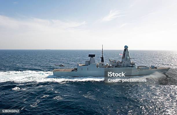 Lynx To Land On Type 45 Destroyer Arabian Sea Stock Photo - Download Image Now - UK, Royal Navy, Military Ship