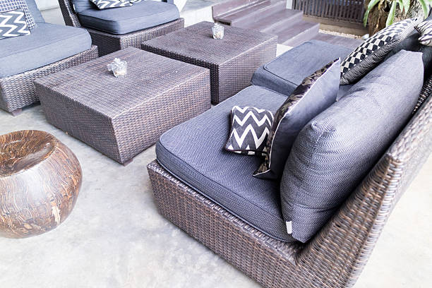 istock black, white cushion and pillow on wicker chair 538346486