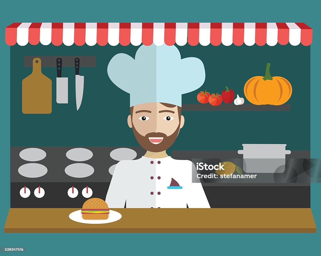 Vector Kitchen Man Vector Illustration Of A Young Man Cooking In The Kitchen Stock ...