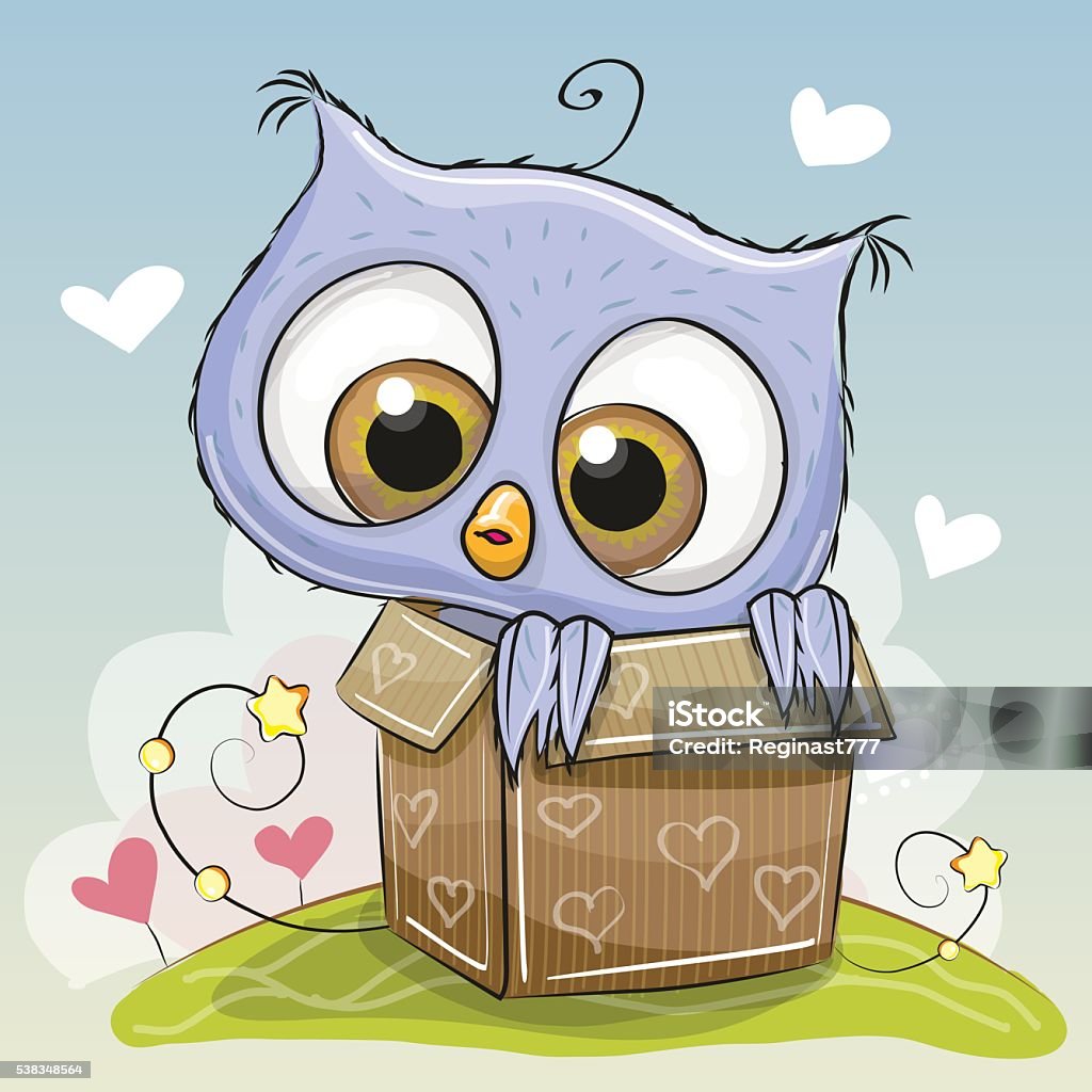 Birthday card with Cute Owl Birthday card with a Cute Cartoon Owl and a box Animal stock vector