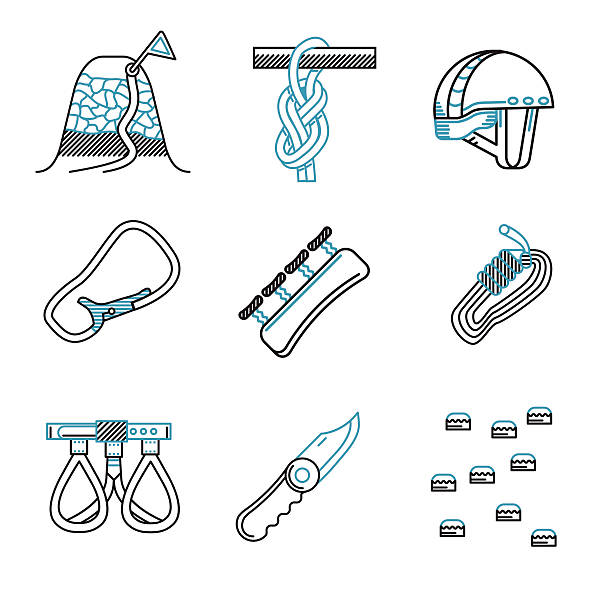 Flat Line Vector Icons For Mountaineering Equipment Stock