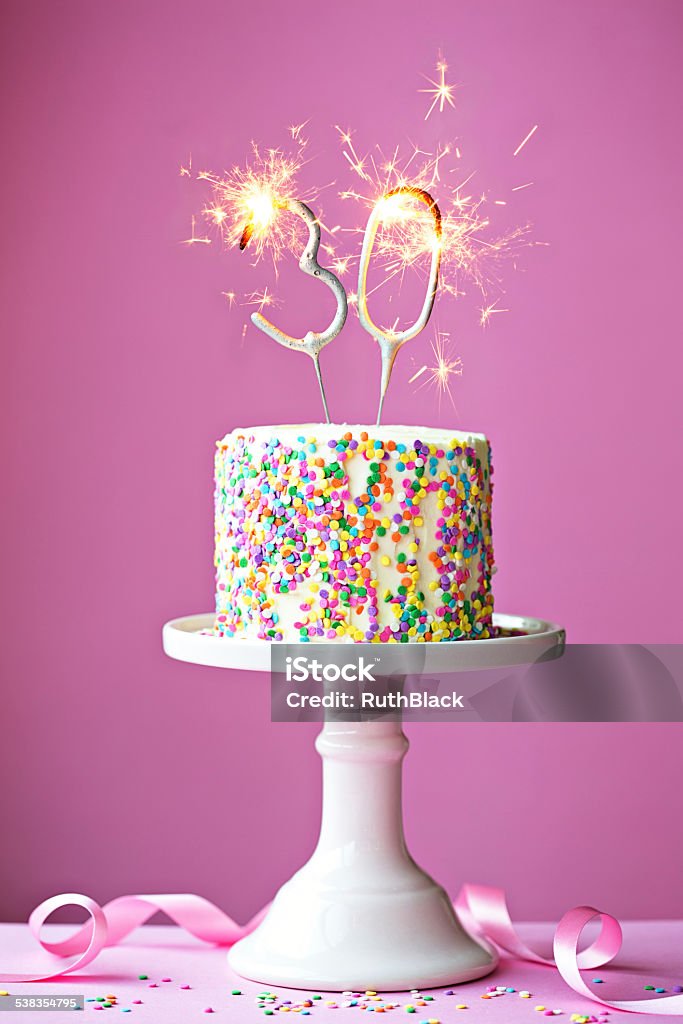 30th birthday cake 30th birthday cake with sparklers Number 30 Stock Photo