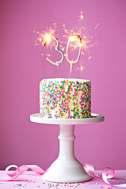 30th birthday cake 30th birthday cake with sparklers 30 birthday candles stock pictures, royalty-free photos & images