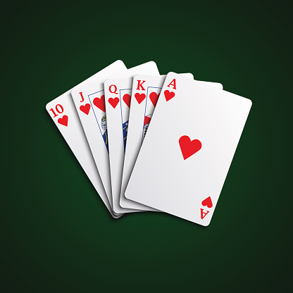 Pocker cards flush hearts hand vector eps 10