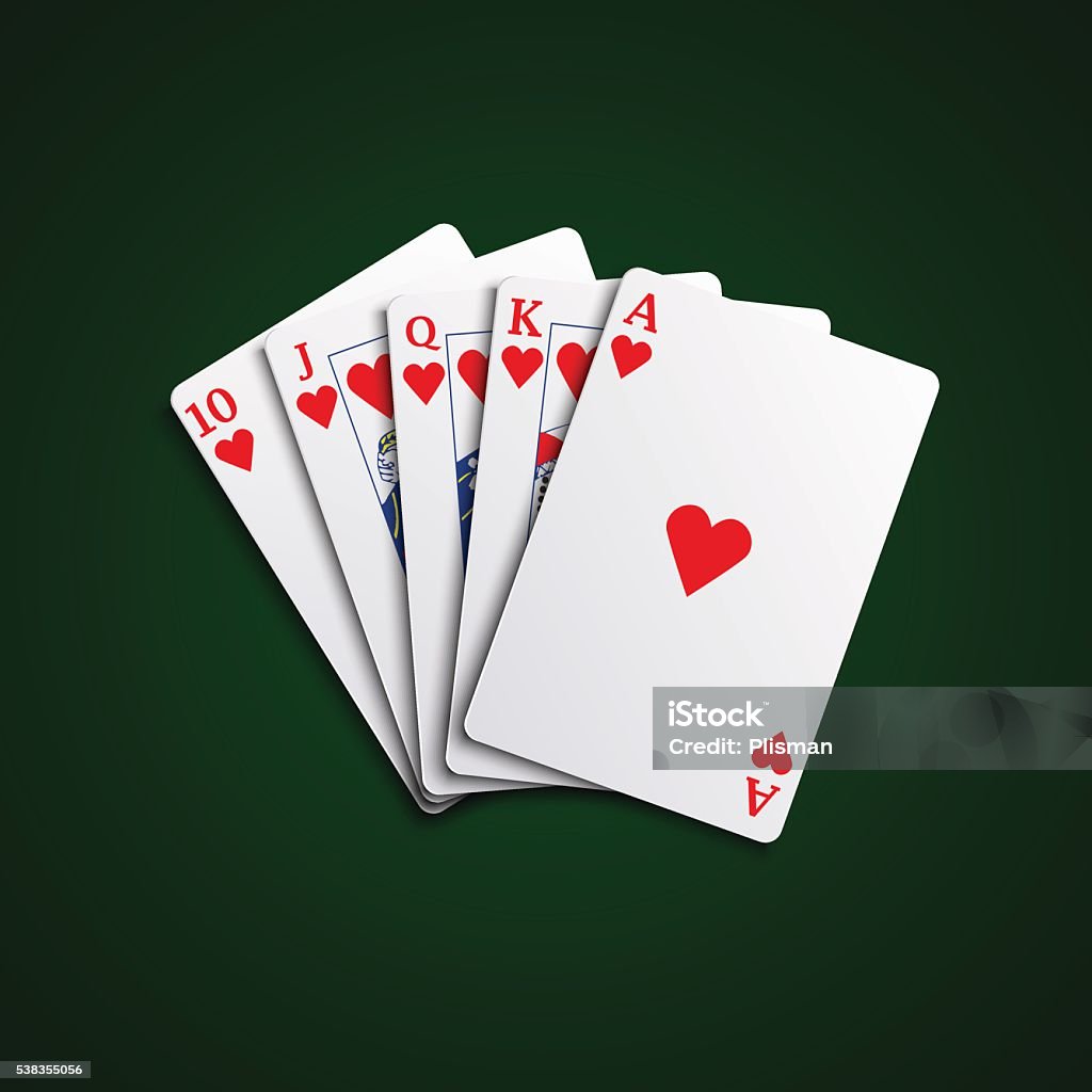 Pocker cards flush hearts hand Pocker cards flush hearts hand vector eps 10 Playing Card stock vector