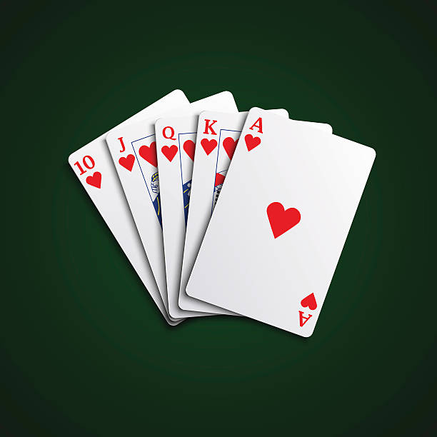 Pocker cards flush hearts hand Pocker cards flush hearts hand vector eps 10 poker stock illustrations