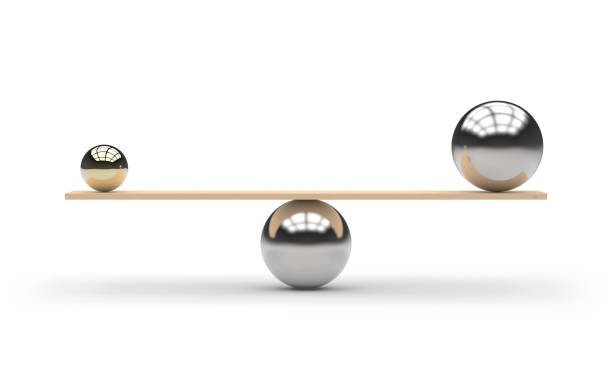 istock Metallic balls balance concept, weight scale 538355258