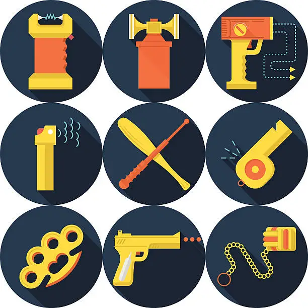 Vector illustration of Flat vector icons for self defence